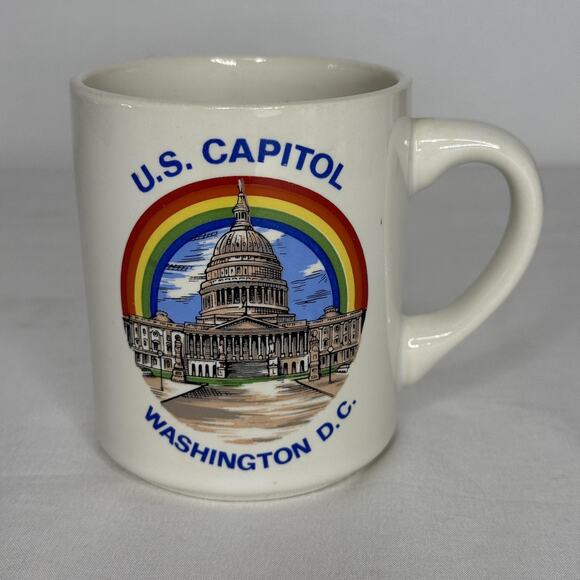 Vintage U.S. Capitol Washington D.C. Souvenir Coffee Mug Ceramic Rainbow Cup USA - Picture 1 of 3